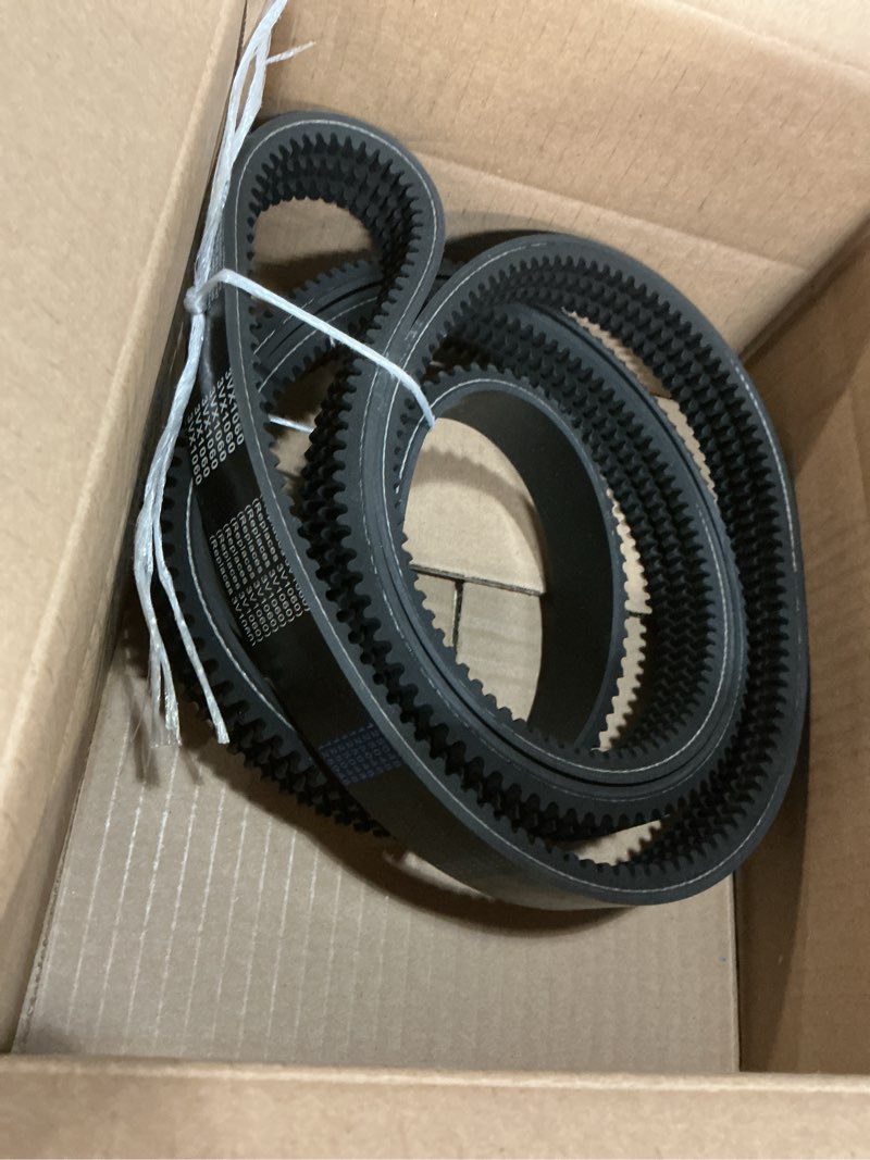 Condition photo showing As Is for bestorq 3/3vx1060 rubber v-belt, banded/cogged, black, 106" length x 1.218" width x 0.41" height 106 inch oc 3 bands (1.19 in)