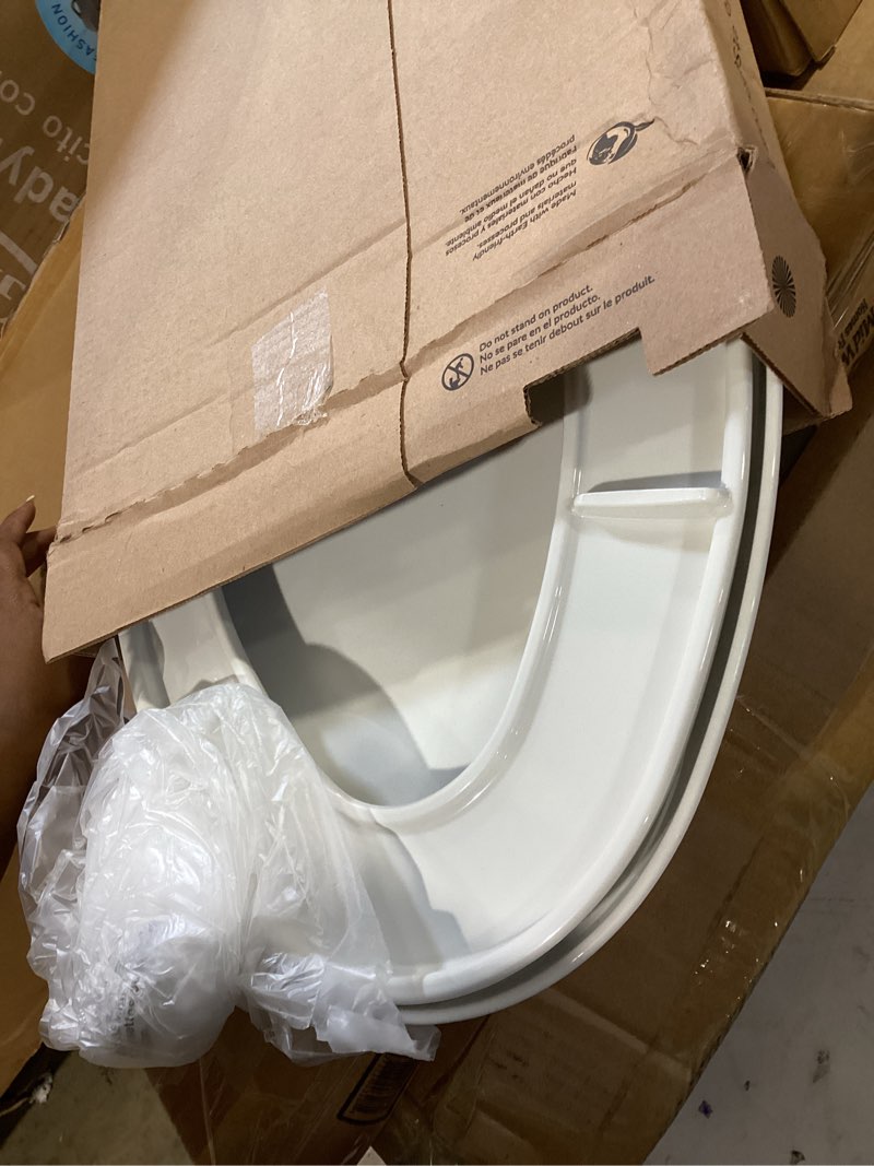 Condition photo showing As Is for bemis 7300slec slow close toilet seat, easy clean hinges and durable plastic seat, made in usa, elongated, white