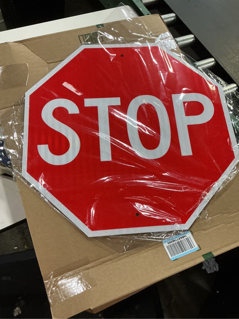 Condition photo showing New/Like New for t&r large stop sign street road sign 24 x 24 inches. engineer grade reflective sheeting, rust free aluminum, weather resistant, waterproof, fade resistant, 2 pre-drilled holes 24" x 24" - 1 pack