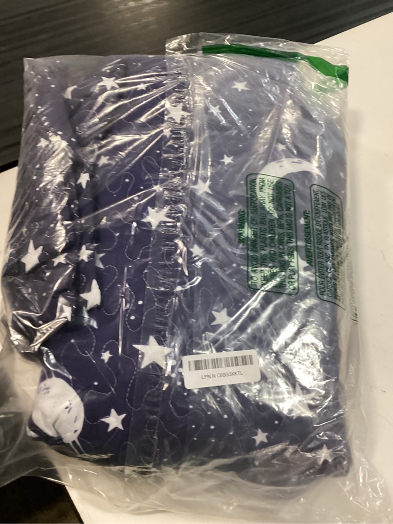 Condition photo showing New/Like New for jsd blue stars kids quilt set twin size, 2 piece space theme boys printed bedspread coverlet with pillow sham quilted blanket blue stars twin