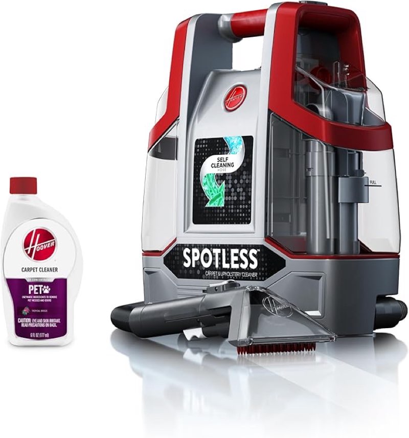 hoover spotless portable carpet + upholstery spot cleaner machine, lightweight shampooer machine, pet stain remover, car and auto detailer, pair with hoover