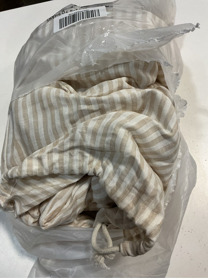 Condition photo showing As Is for quince european linen duvet cover, twin, natural/white stripe