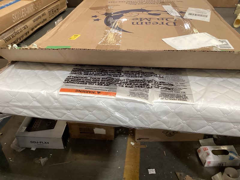 Condition photo showing New/Like New for dream on me holly 2-in-1 mini crib mattress, dual-sided infant & toddler, waterproof cover, greenguard gold certified, 38” x 24” x 3”, fits mini & select portable cribs, not for playards