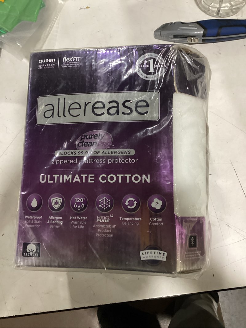 Condition photo showing New/Like New for allerease ultimate allergy protection and comfort zippered mattress protector queen, white