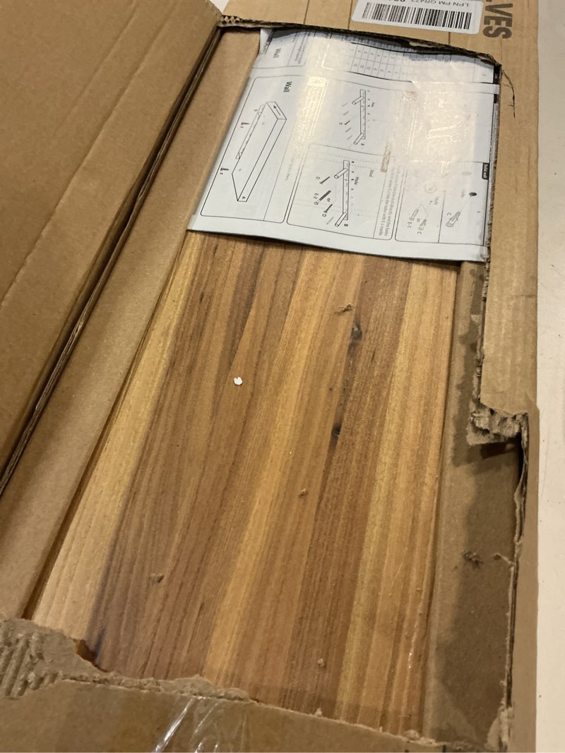 Condition photo showing Good Condition for fun memories wood floating shelves 24 inch long, rustic elm wood wall shelves for farmhouse, living room, kitchen, wall mounted bathroom shelf floating shelf with invisible bracket set of 2, natural