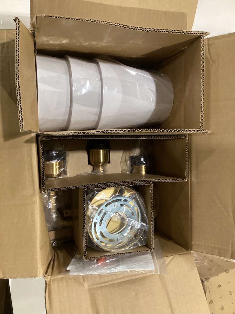 Condition photo showing New/Like New for bathroom light fixtures, 3-light brushed gold vanity lights, bathroom lighting fixtures over mirror with flared white fabric shade, modern wall sconces for living room hallway brushed gold 3-light