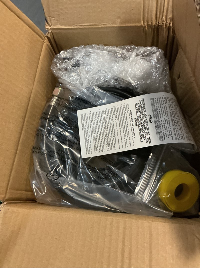 Condition photo showing New/Like New for F273684 12FT Propane Hose Assembly with 2-Stage Propane Regulator, POL Fitting, 3/8in Female x 3/8in Male Street Elbow– Leak-Free for Heaters, Grills, RVs, Fire Pits, and Propane Appliances.