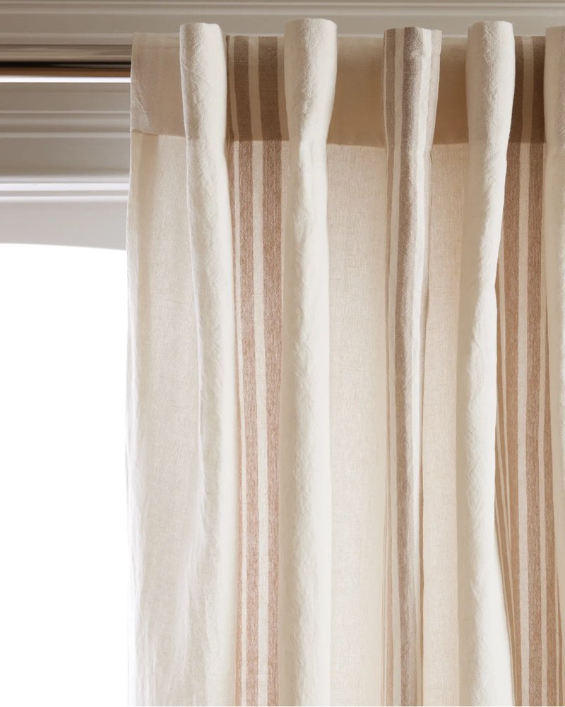 Quince Coastal Stripe Linen Cotton Curtain color ivory/natural, 48*108 inc  set of 1