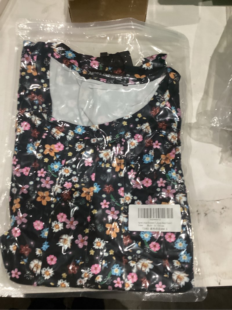 Condition photo showing New/Like New for Agnes Urban Womens Tops Dressy Casual Short Sleeve Shirts Summer Loose T Shirts Trendy Tops Pleated Tunic Blouses Medium Black Floral