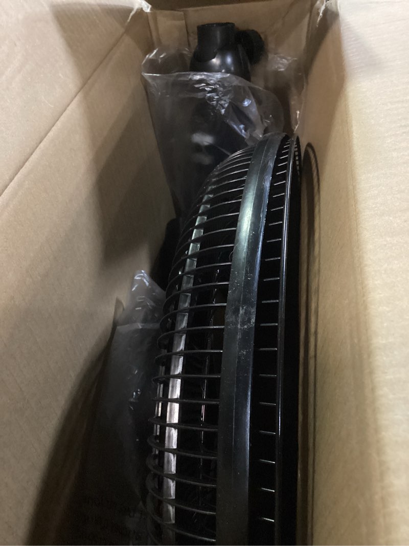 Condition photo showing Good Condition for comfort zone 16” oscillating pedestal fan  3-speed options  90-degree oscillating head  adjustable height and tilt  powerful air flow  black