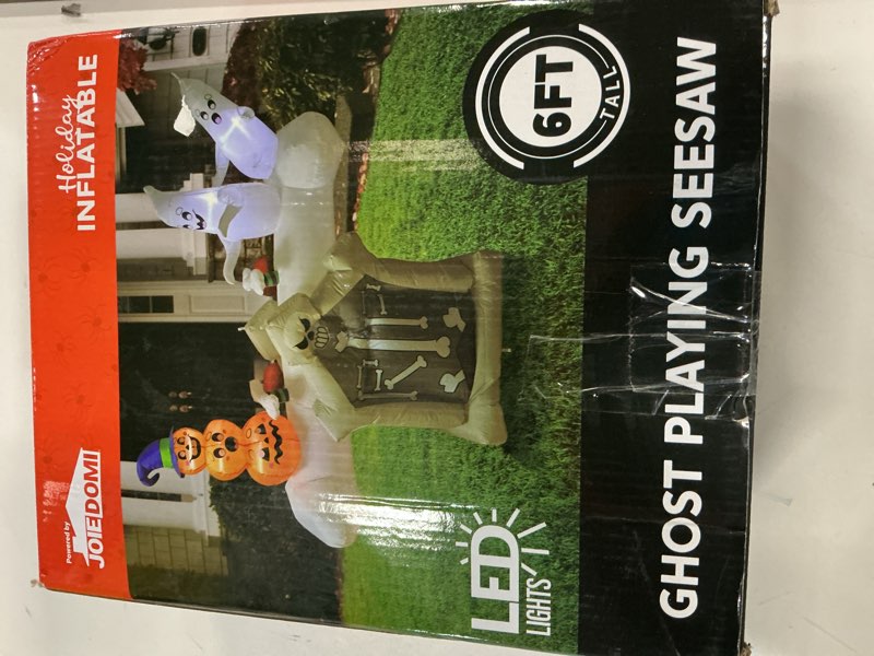 Condition photo showing New/Like New for Joiedomi 6 FT Long Animated Halloween Inflatable Outdoor Decoration, Ghost Inflatable Halloween Decor Outdoor, Blow Up Ghost Playing Seesaw for Yard Decoration, Outside Decor