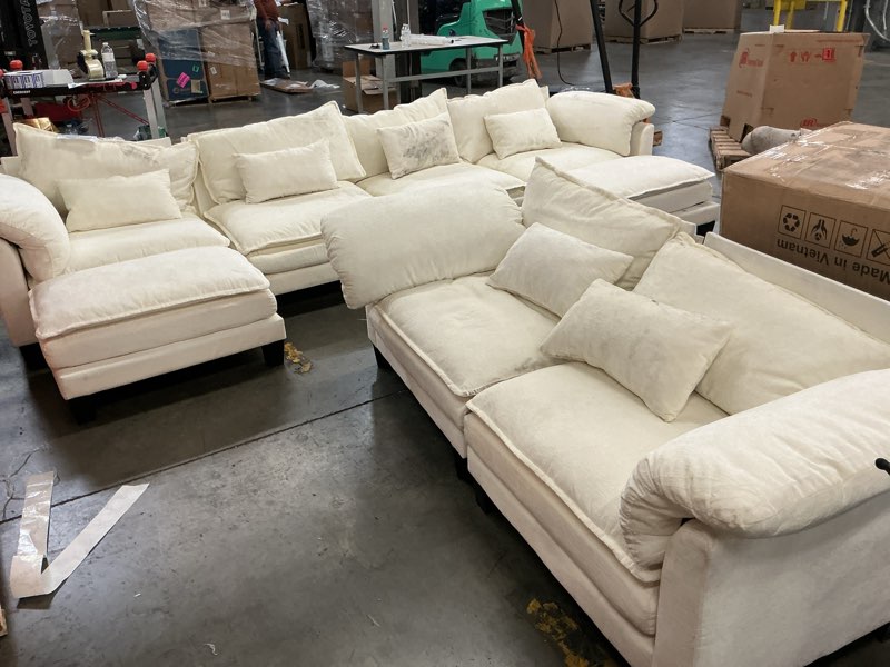 Condition photo showing As Is for COMHOMA 86" Sectional Sofa,Comfy Cloud Modular Couch with Throw Pillows,Modern Chenille Deep Seat Sofa Couches for Living Room,Beige 86"- Loveseat