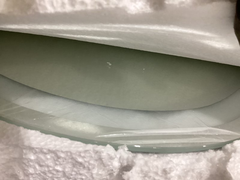 Condition photo showing Good Condition for smiror irregular led backlit bathroom mirror 24 x 36 inch, asymmetrical cloud lighted vanity mirror with lights for wall, anit-fog, dimmable, memory (vertical/horizontal) front light and backlit 36"l x 24"w