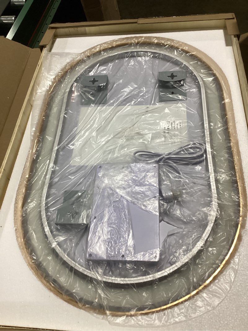 Condition photo showing Good Condition for Oval LED Bathroom Mirror, 36"x24" Lighted Wall Mounted Vanity Mirror with Metal Frame, Anti-Fog IP66 Waterproof Smart Mirror, Memory Function, (Horizontal or Vertical), Gold