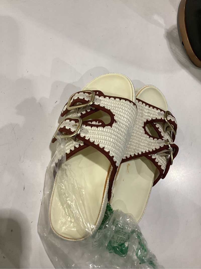 Condition photo showing As Is for dream pairs women's espadrilles platform wedge sandals | women raffia espadrilles summer comfortable wedge sandals beach vacation adjustable buckle cute slide sandals size 8 natural
