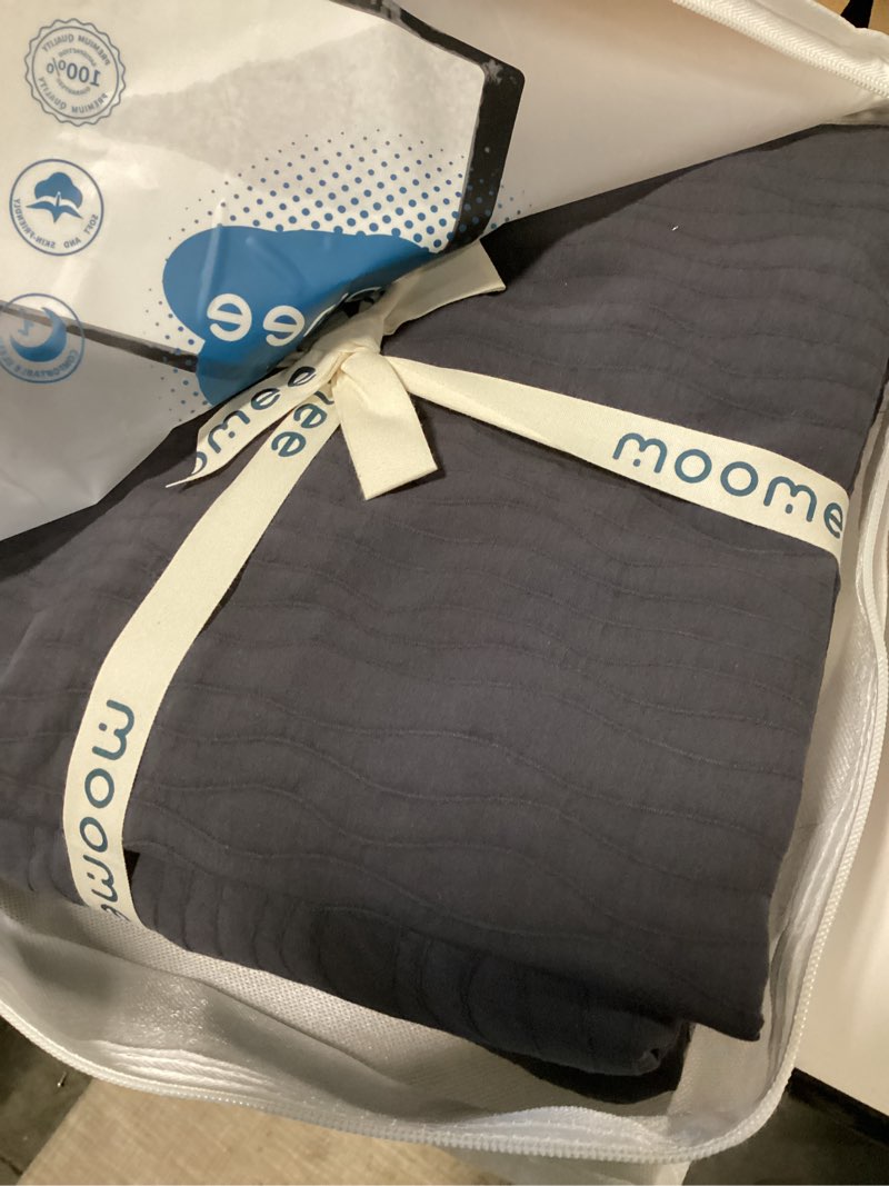 Condition photo showing New/Like New for moomee wavy striped duvet cover set 100% washed cotton linen like textured breathable durable soft comfy (charocal grey, king 104"x90") wavy stripes - charocal grey (no comforter) king (104"x90")