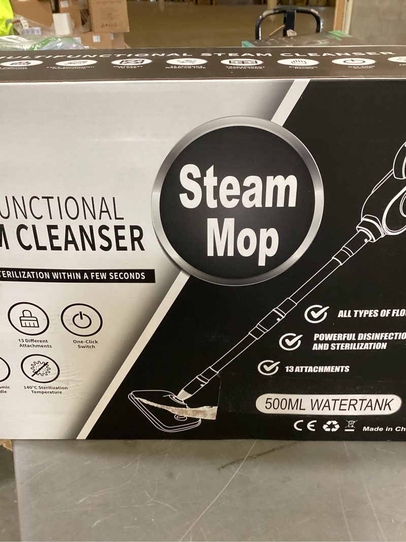 Condition photo showing New/Like New for steam mop, 13-in-1 powerful handheld steam cleaner with 13 accessories, 500ml removable tank, 23ft power cable, detachable steam mops for floor cleaning, tiles, windows, tile grout, carpets, furniture