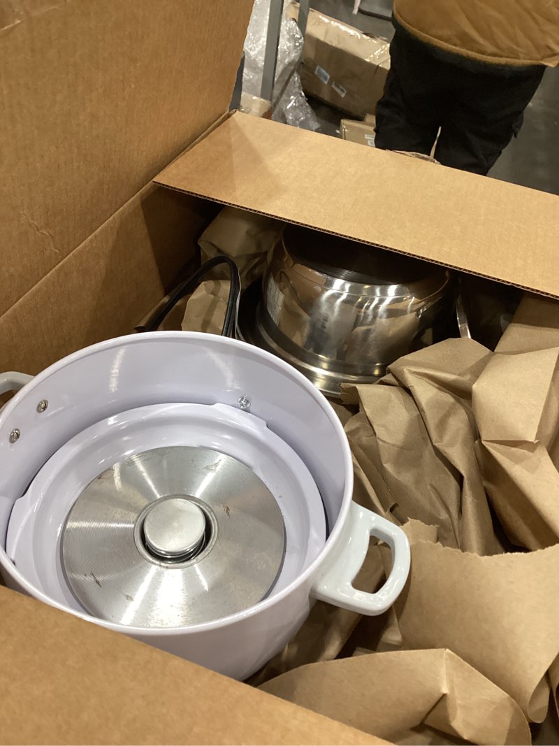 Condition photo showing As Is for Aroma Housewares 6-Cup (Cooked yield ) / 1.2Qt. Select Stainless Pot-Style Rice Cooker, & Food Steamer, One-Touch Operation, White