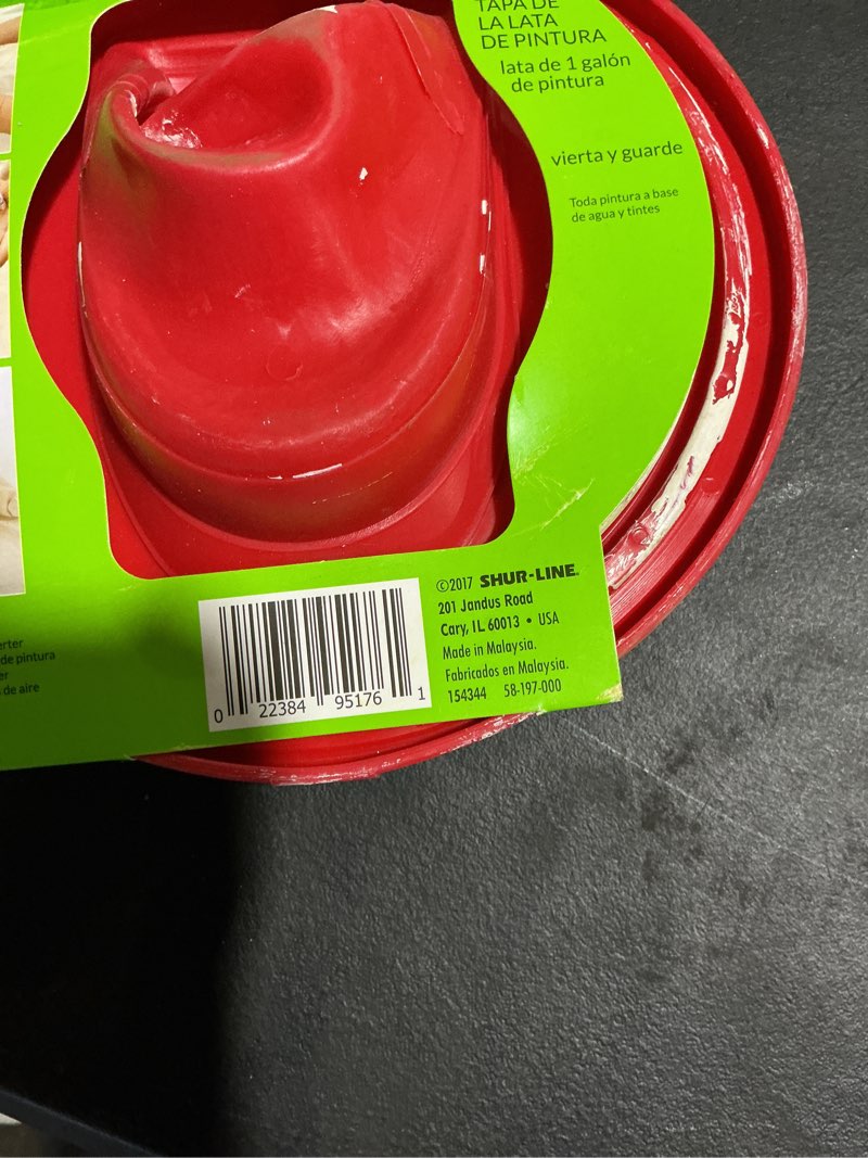 Condition photo showing As Is for 1 gal. pour and store paint can lid for water-based paints and stains