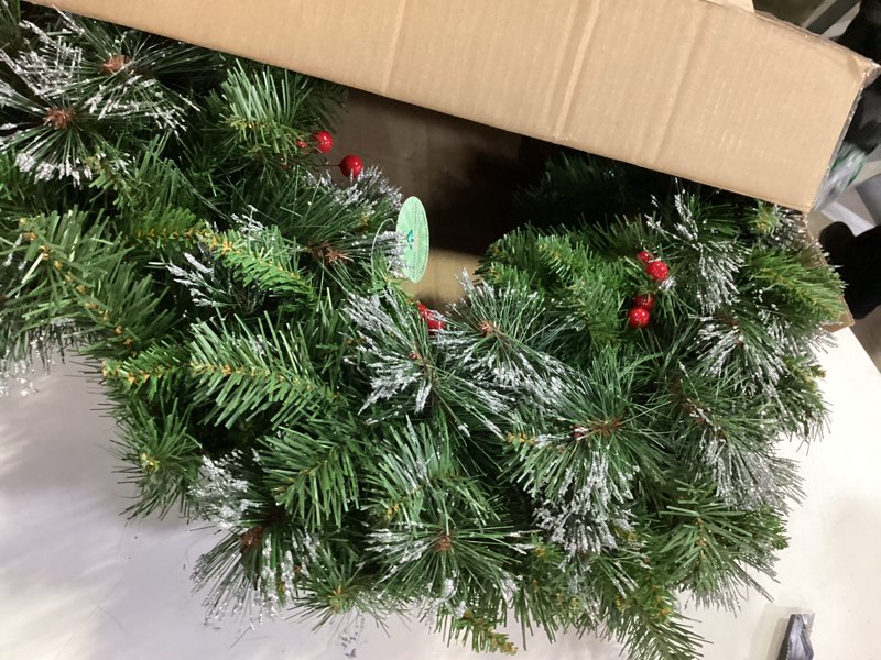 Condition photo showing Good Condition for National Tree Company 30 in Pre-Lit Crestwood Spruce Artificial Christmas Wreath, Christmas Decoration with Glitter, Pinecones, Red Berries, 70 Clear LED Lights, 200 Tips, Timer, Green 30 in Battery-Operated Wreath