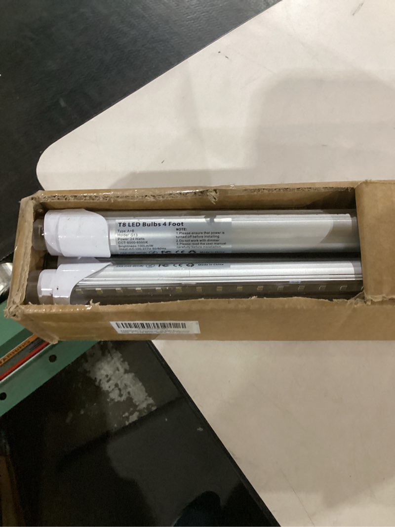 Condition photo showing Good Condition for fluorescent light bulbs 48 inch t8 led bulbs 4 foot type a+b,24w 3200lm 6500k clear cover super bright,single and double end powered,t8 t10 fluorescent bulbs replacemen clear cover 4 pcs