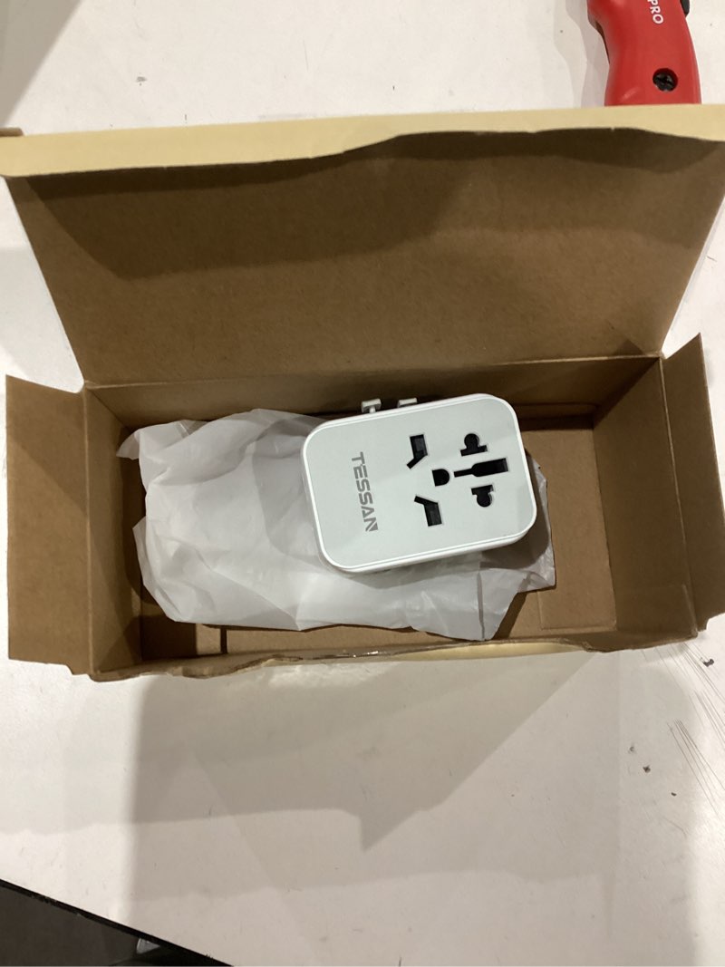 Condition photo showing As Is for us to uk plug adapter 3 pack, tessan type g adapter for travel with 4 outlets 3 usb charger(1 usb c), ireland power adaptor for usa to england london scotland dubai singapore hong kong qatar grey-type g
