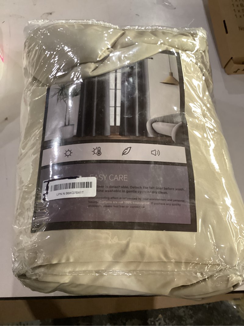 Condition photo showing New/Like New for ryb home soundproof curtains for bedroom - totally room darkening 3 layers blackout window drapes detachable felt liner inside noise & draft barrier for living room, w 52 x l 95, beige, 1 pair 52"w x 95"l (pack of 2) beige