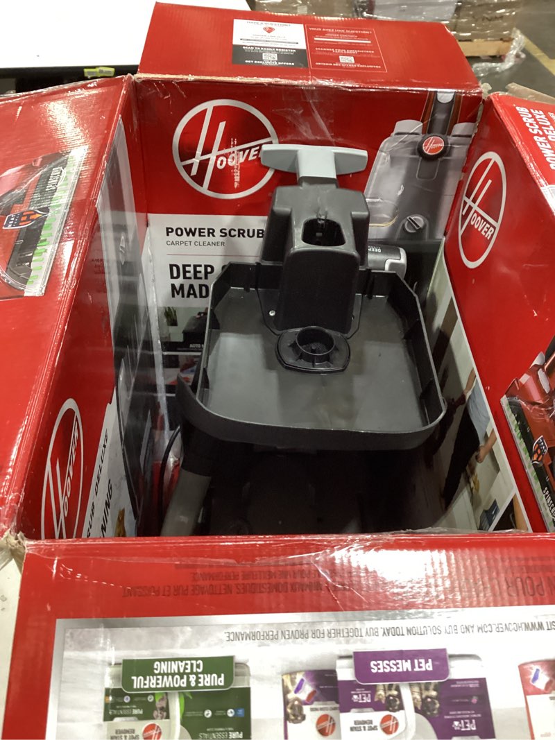Condition photo showing As Is for hoover powerscrub deluxe carpet cleaner machine for carpet and upholstery, deep cleaning carpet shampooer machine with multi-purpose tools, pair carpet cleaner solution