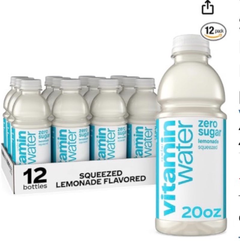 (BBD:10/20/2025) vitaminwater Zero Sugar Squeezed Lemonade Nutrient Enhanced Flavored Water Beverage, 20 fl oz Bottles, 12 pack