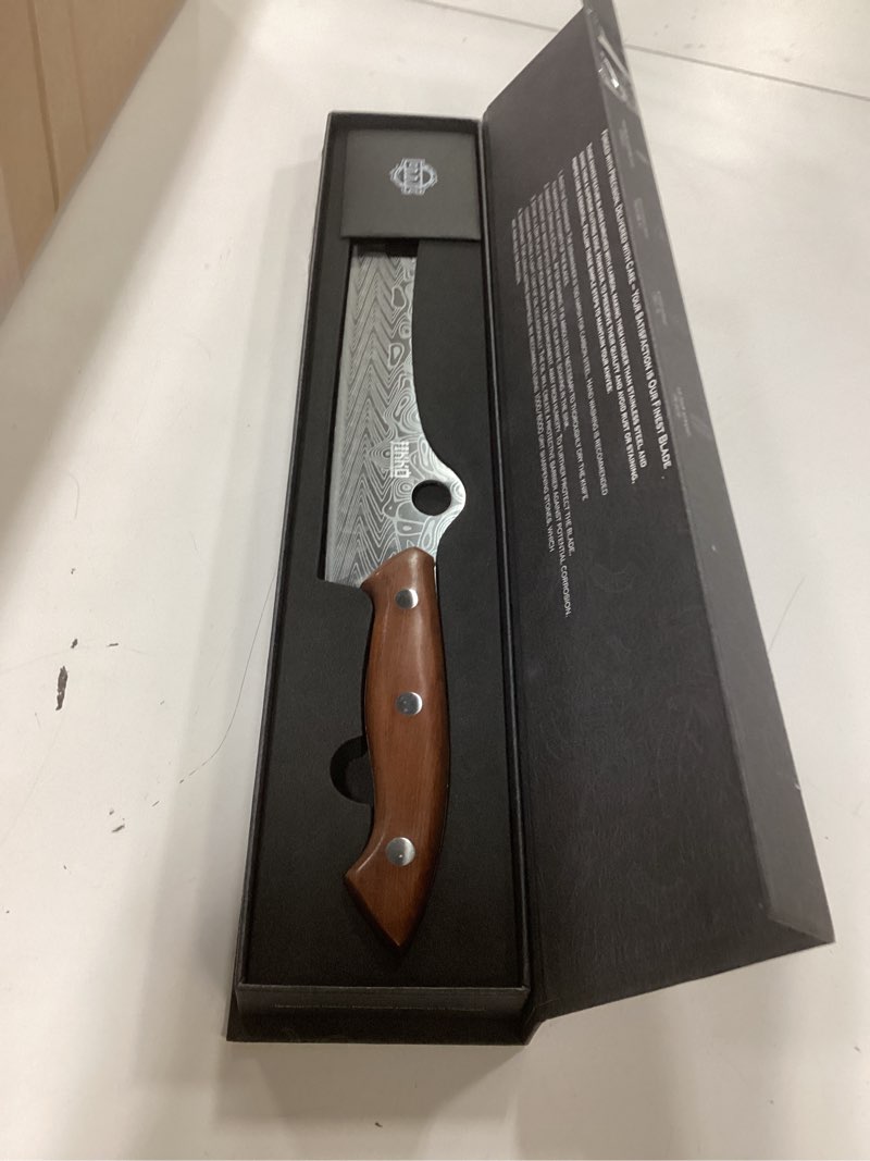 Condition photo showing Good Condition for Jikko® SteelFang Edition – Japanese Brisket Knife 12" with Rosewood Handle | Premium Butcher & Carving Knife for Meat, BBQ, and Brisket Slicing – Ultra Sharp High-Carbon Stainless Steel Blade 1 Rosewood