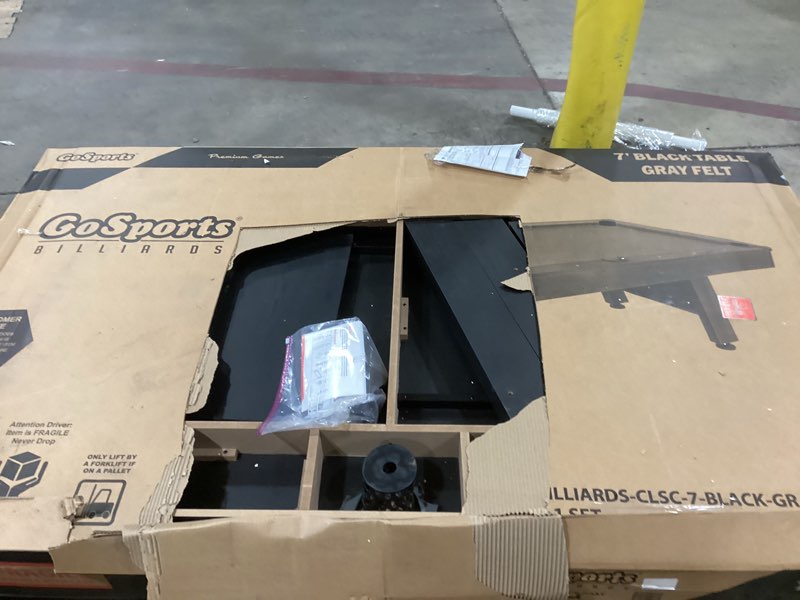 Condition photo showing As Is for GoSports 7 ft Pool Table with Wood Finish - Billiards Game Room Table for Adults & Family Gray 7 ft