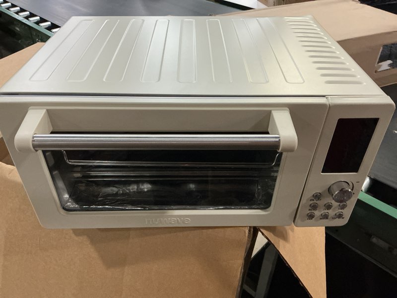 Condition photo showing As Is for nuwave bravo pro smart air fryer toaster oven combo, airfryer convection oven countertop, 10-in-1 functions with quicker & even crisp technology, 1800w, 50-450°f, pfas-free, 21qt, vanilla cream
