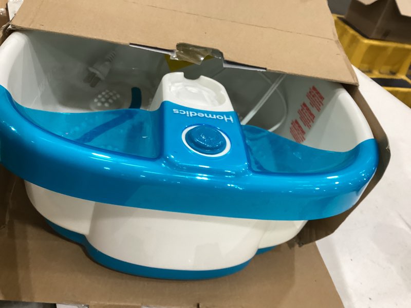Condition photo showing Good Condition for homedics bubble mate foot spa, toe touch controlled foot bath with invigorating bubbles and splash proof, raised massage nodes and removable pumice stone