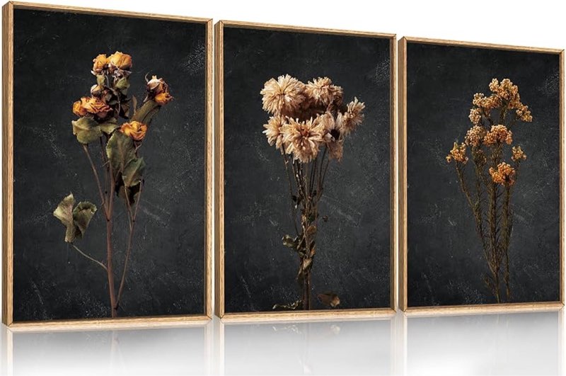 2pcs framed moody botanical wall art with wood frame vintage queen anne’s lace flower canvas paintin