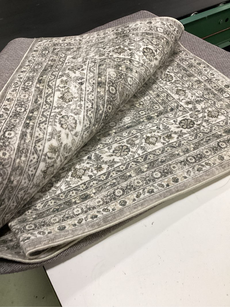 Condition photo showing Good Condition for washable area rugs for living room: 5x7 bedroom area rug boho vintage rugs stain resistant non slip low pile soft lightweight carpet for kitchen dining room farmhouse nursery kids room 5' x 7' (rectangular) brown grey cream