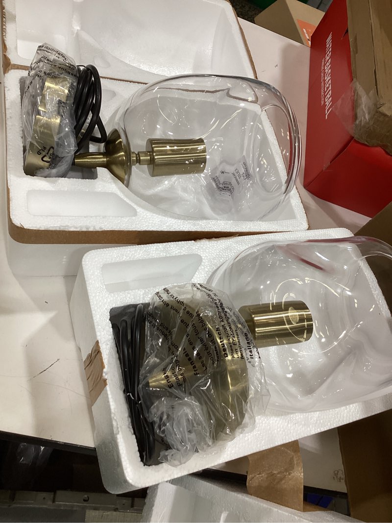 Condition photo showing Good Condition for casamotion pendant lights kitchen island 2 pack modern contemporary clear glass organic globe brass gold hanging light adjustable cord bedroom dining table small medium lamp 8 inch clear+gold 8"h-2 pack
