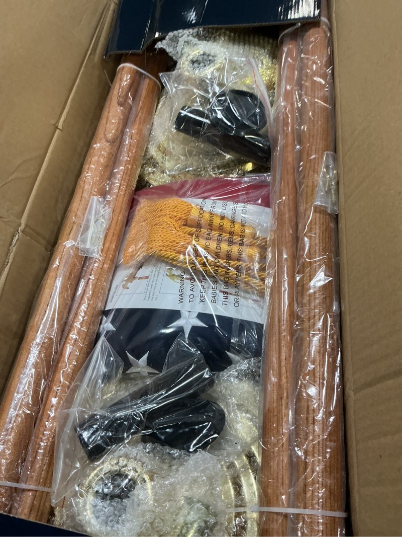 Condition photo showing New/Like New for Presidential Indoor FlagPole kit- Wooden 8FT Flagpole with Base, 3x5 USA Flag- Polyester Canvas Embroidered Stars, Golden Eagle Topper, Cord Tassel(2Pack) 8FT-2pack Gloden