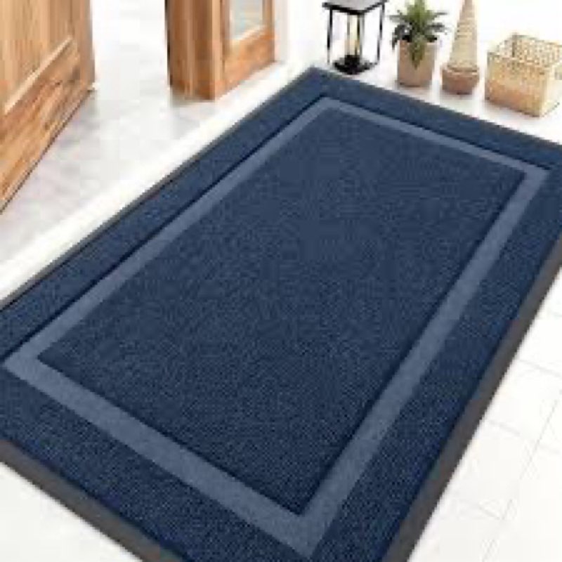 DLANLY Front Door Mat Indoor Outdoor Entrance, Weterproof Heavy Duty Doormat, Fade Resistant, Low Profle, Easy Clean Patio Porch Welcome Floo Mats for Entry. 59x20, Blue