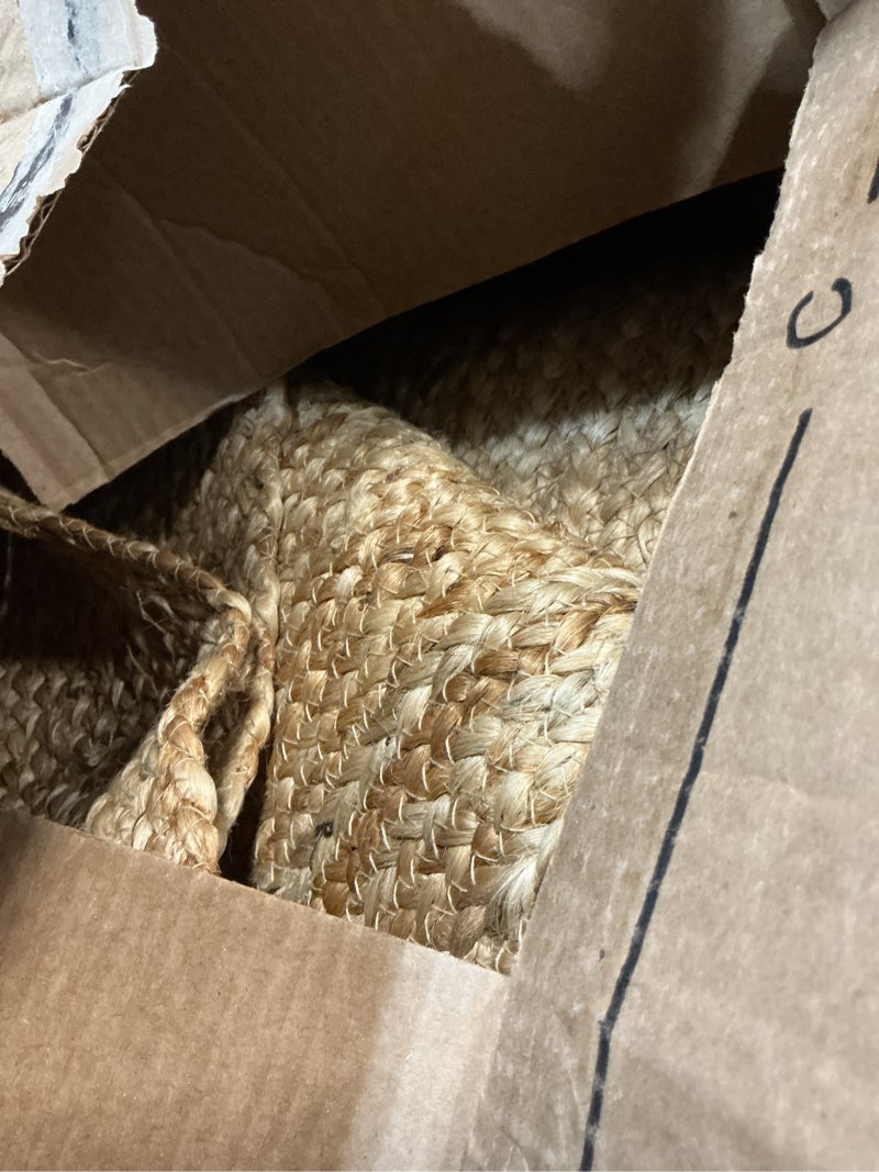 Condition photo showing Good Condition for kema 3x5 feet handwoven jute braided area rug, natural yarn - rustic vintage braided reversible rectangular rug- rugs for bedroom, kitchen, living room, farmhouse 3' x 5'