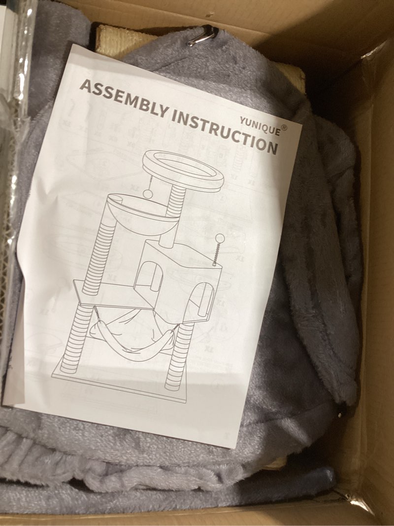 Condition photo showing item condition for YUNIQUE Cat Tree with Cat Condo and Big Hammock, Grey 39.4'' Grey