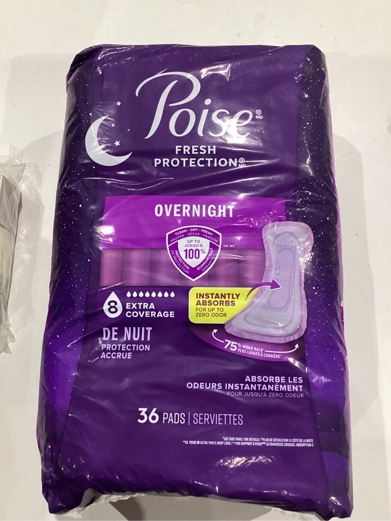 Condition photo showing New/Like New for poise overnight incontinence & postpartum pads for bladder leaks, 8 drop extra coverage, 36 count long 36