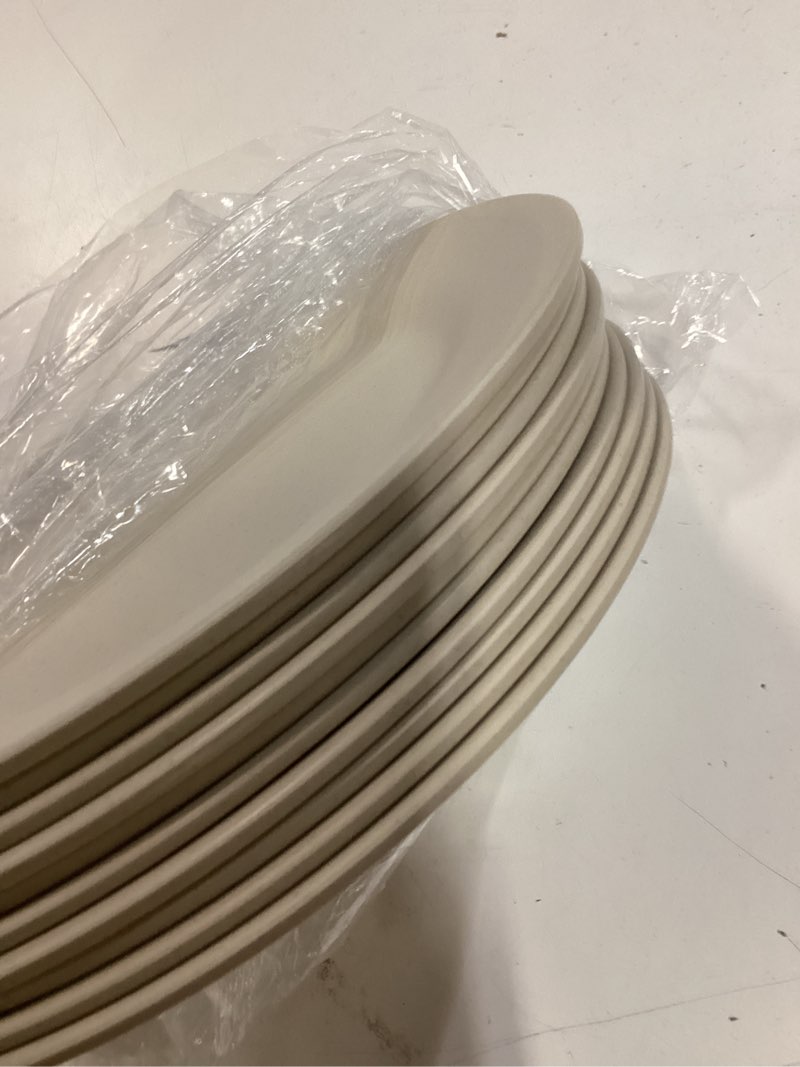Condition photo showing As Is for set of 10 large dinner plates 11 inch, reusable wheat straw dessert dishes, round pasta salad servin
