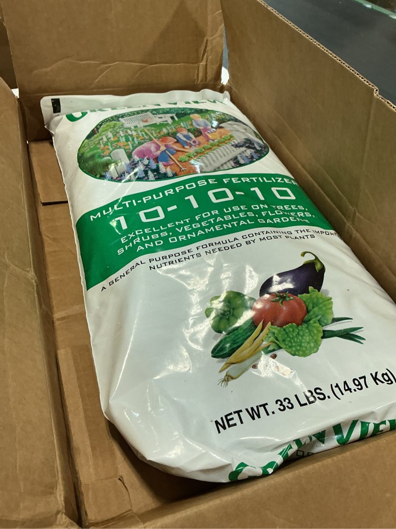 Condition photo showing Good Condition for greenview 10-10-10 general multi purpose fertilizer for trees, shrubs, plants, vegetables, home gardening, and newly seeded lawns, 30 pound bag