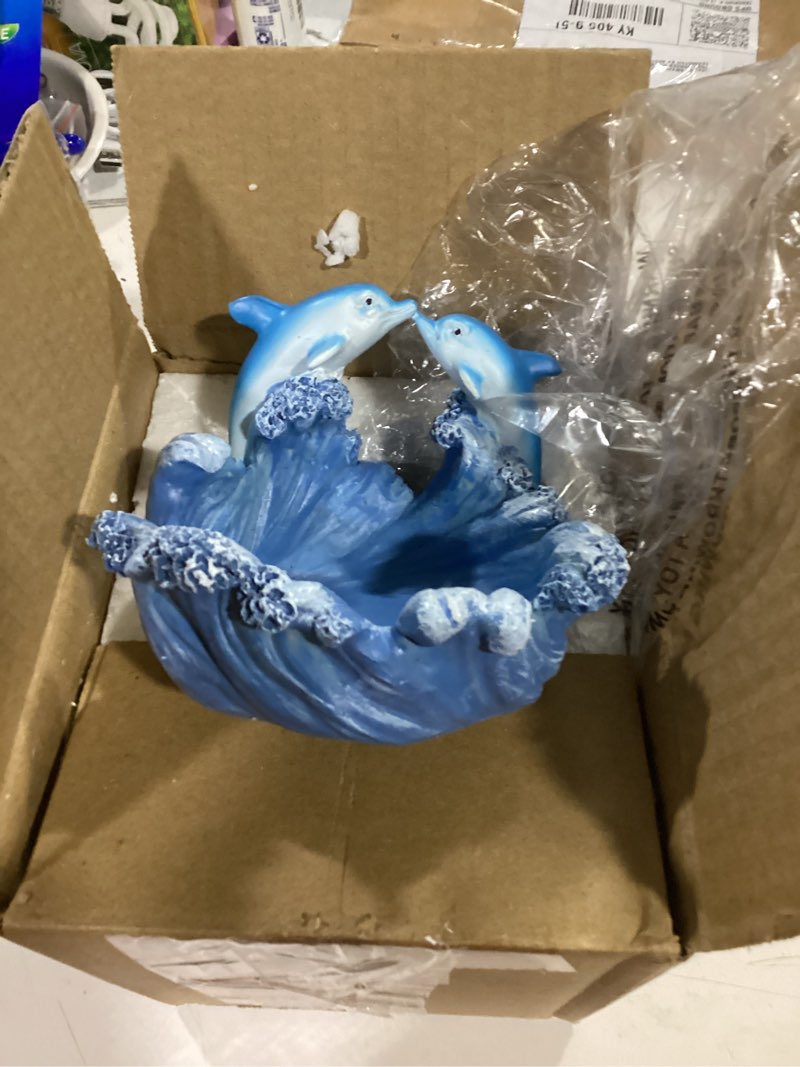 Condition photo showing New/Like New for Dolphin Resin Statue with Wave Base, Handcrafted Sea Life Sculpture?Small Desktop Decor for Home Office Shelf, Mini Dish for Keys Coins Jewelry, Romantic Gift for Mom Girlfriend Grandma.