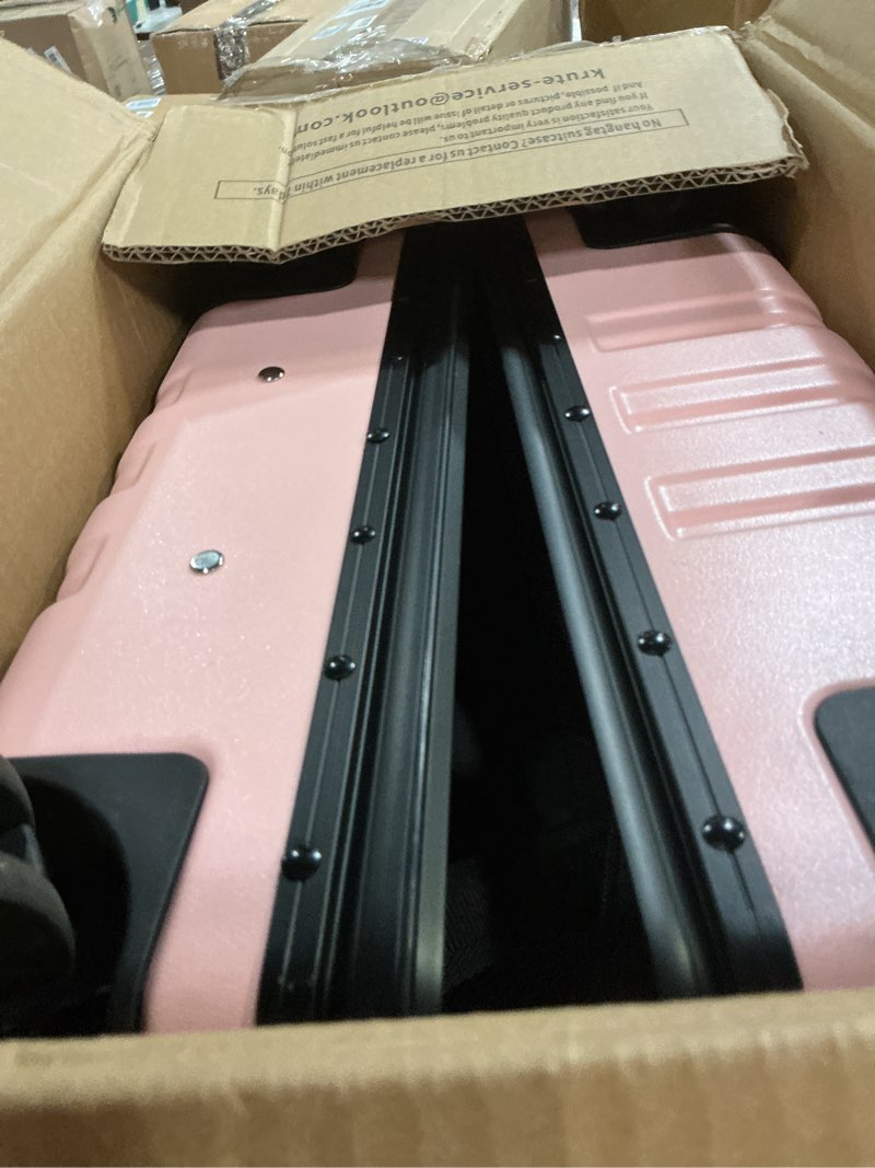 Condition photo showing As Is for krute zipperless luggage 24 inch aluminum frame suitcase with spinner wheels pc+abs hardide checked luggage tsa approved no zipper travel suitcase pink pink checked-medium (24 inch)