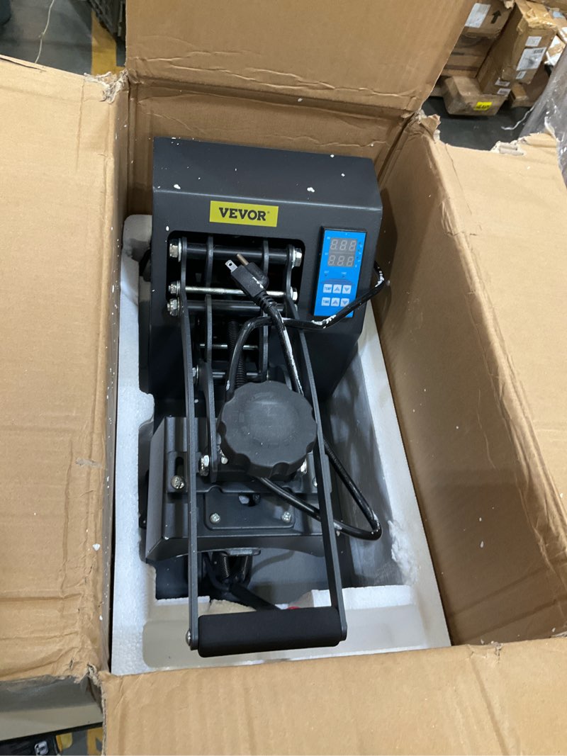 Condition photo showing Good Condition for vevor heat press 6x3.75inch curved element hat press clamshell design heat press for hats rigid steel frame no stick digital lcd timer and temperature control (6x3.75inch clamshell design) black
