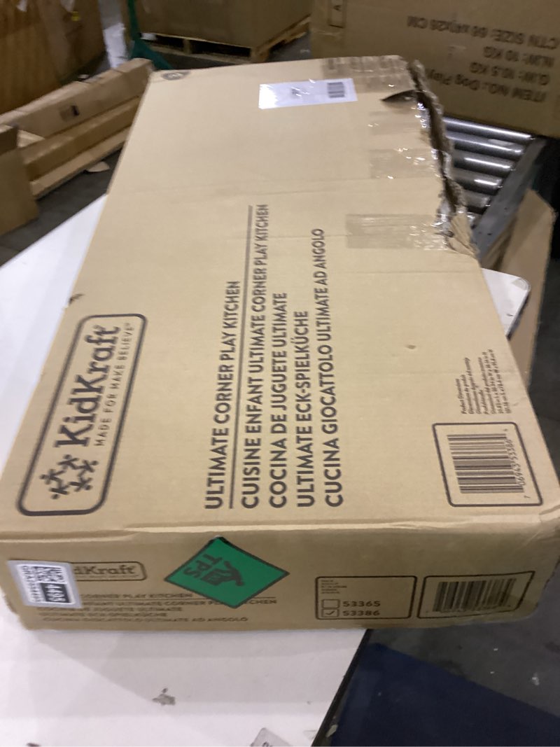 KidKraft Ultimate Corner Wooden Play Kitchen with Lights & Sounds, Play Phone and Curtains, White