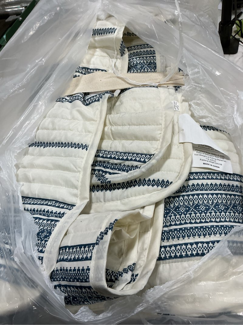Condition photo showing Good Condition for Great Bay Home King Reversible Quilt Bedding Set - All Season, Modern, Lightweight Bedspreads - White and Navy Striped Coverlets (Includes 1 Quilt, 2 Pillow Shams) King / California King White / Navy