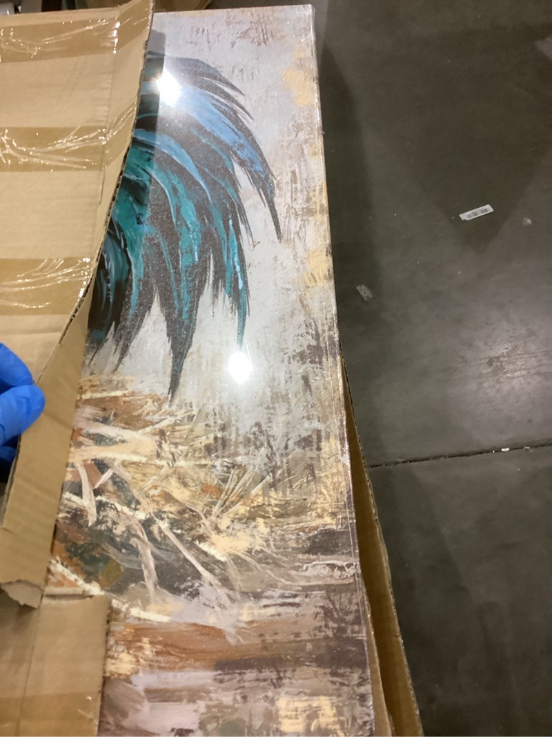 Condition photo showing New/Like New for KREATIVE ARTS Farmhouse Chicken Picture Canvas Wall Art for Kitchen Dining Room Rustic Rooster with Fresh Eggs Framed 24x32 Inch Hen and Hatching Chicks Painting Ready to Hang