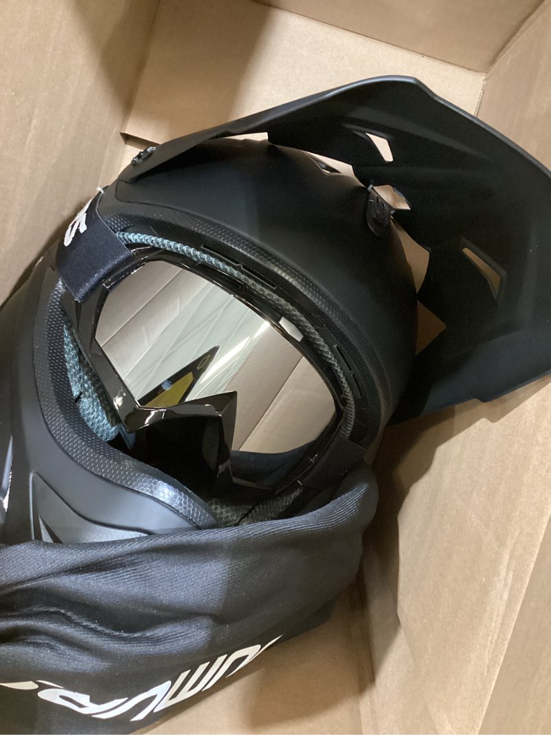 Condition photo showing Good Condition for dot adult atv dirt bike helmet with goggles gloves & mask adjustable sun visor motorcycle adult helmet off-road motocross downhill moped mx for unisex-adult-809 matte black, black large